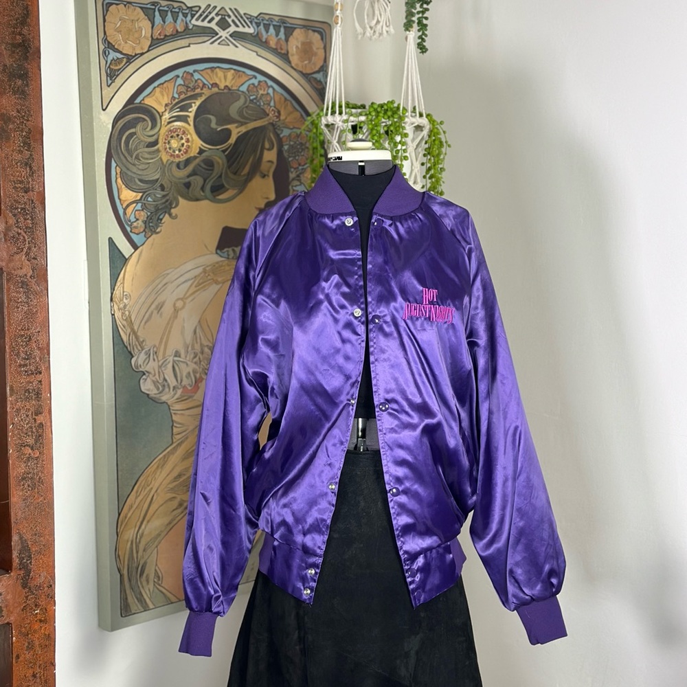 Women's‎ Vintage Rockabilly Hot August Nights Reno Satin Snap Down Bomber Jacket